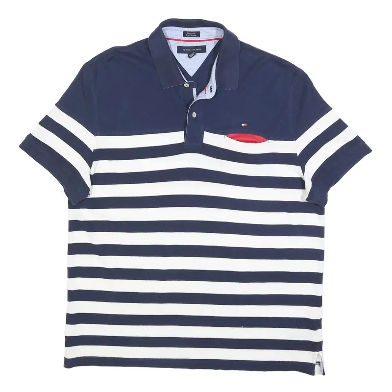 Tommy Hilfiger Mens Blue & White Stripe Short Sleeve Polo Shirt Xl Cotton 1
