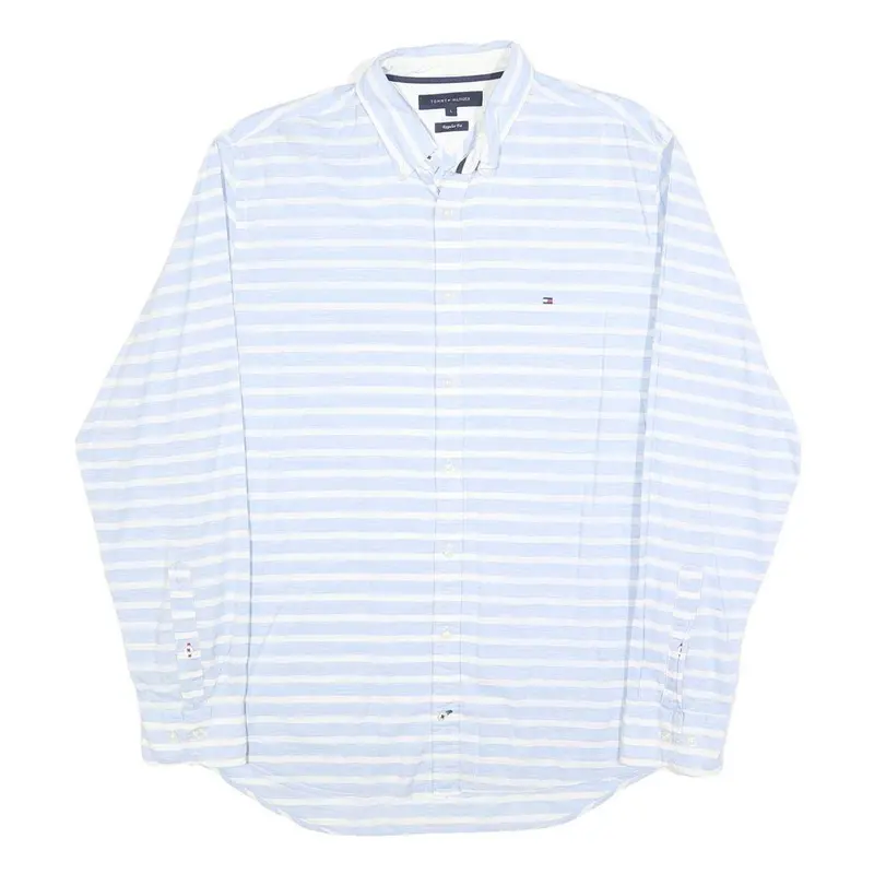 Tommy Hilfiger Mens Blue & White Striped Shirt L Button-Down Collar Casual 1