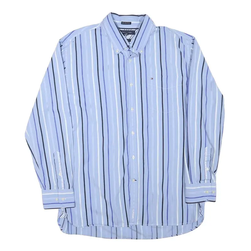 Tommy Hilfiger Mens Blue & White Striped Shirt Xl Button-Down Collar Long Sleeve 1