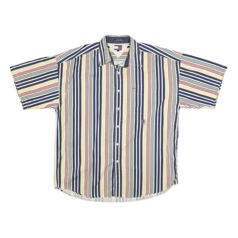 Tommy Hilfiger Mens Blue & Yellow Striped Cotton Blend Shirt L Button Down 1