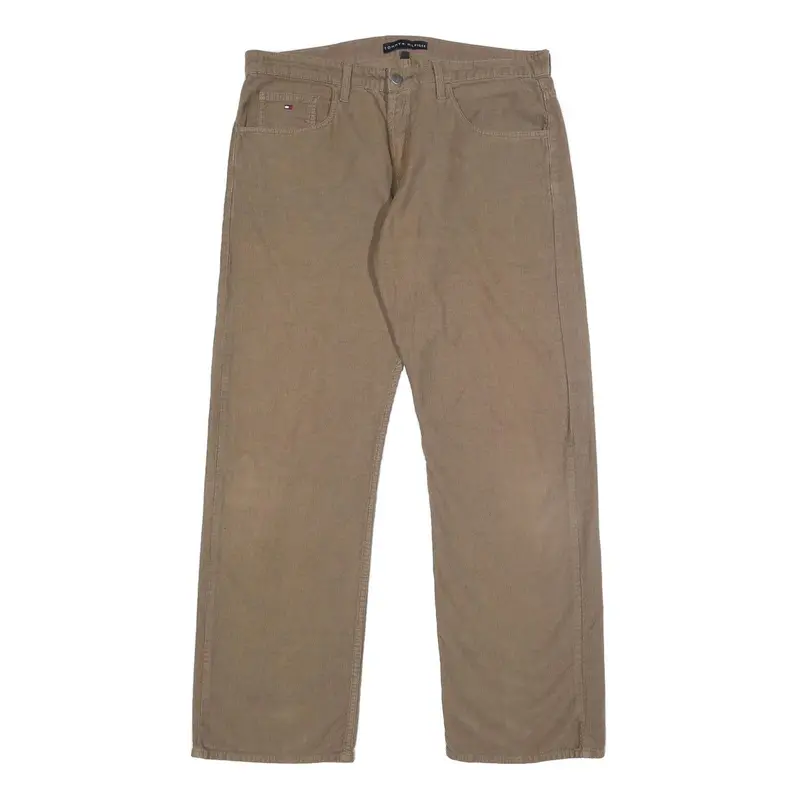 Tommy Hilfiger Mens Cotton Beige Relaxed Straight Trousers W36 L32 Casual 1