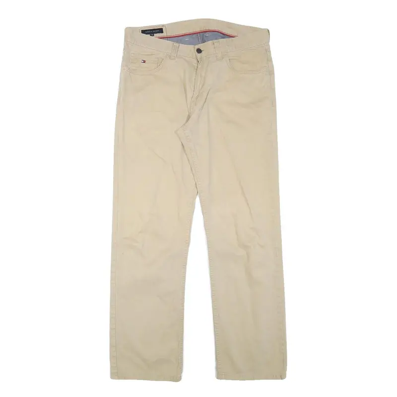 Tommy Hilfiger Mens Cotton Blend Beige Regular Straight Trousers W34 L30 Casual 1