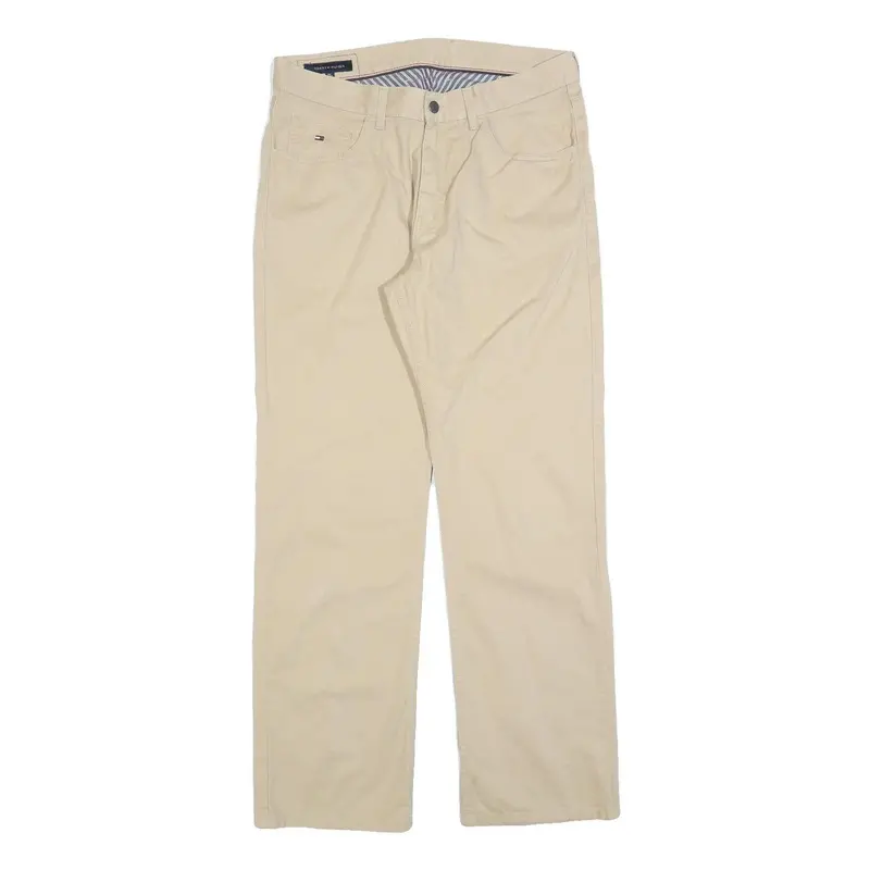 Tommy Hilfiger Mens Cotton Blend Beige Regular Straight Trousers W34 L32 Classic 1