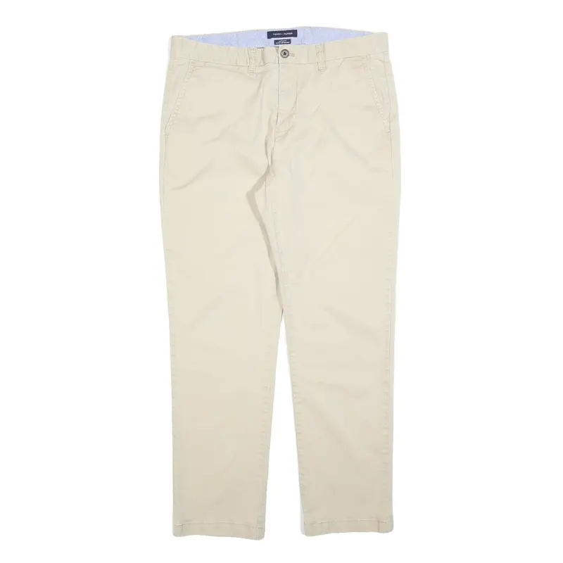 Tommy Hilfiger Mens Cotton Blend Beige Slim Straight Trousers W34 L30 Casual 1