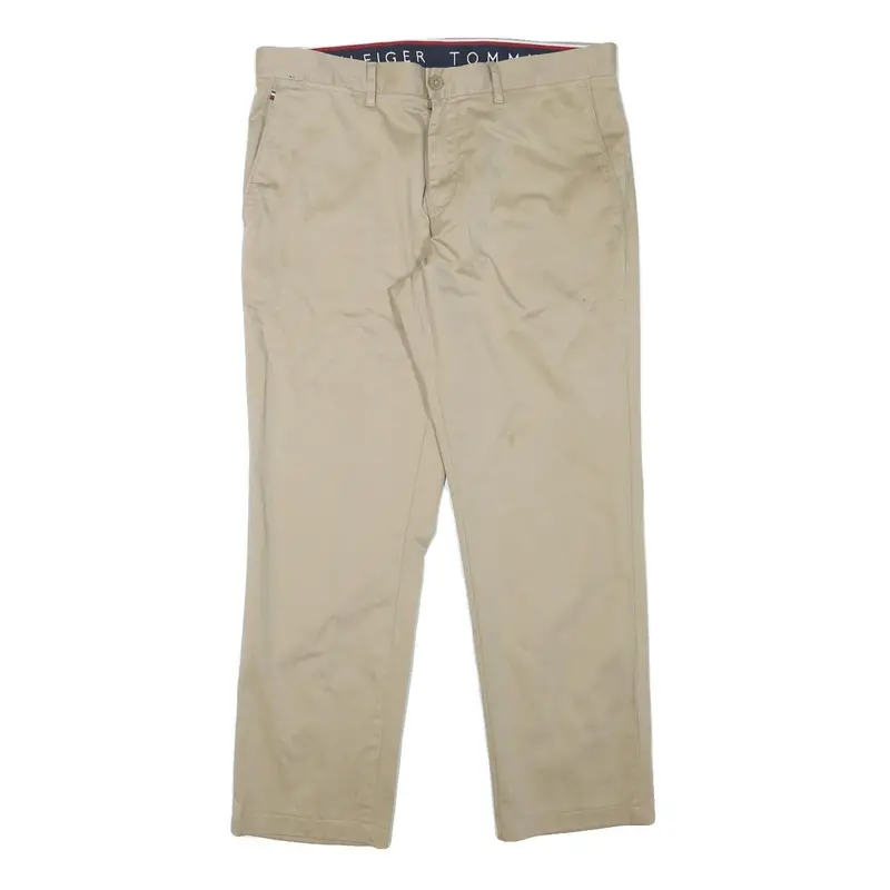 Tommy Hilfiger Mens Cotton Blend Beige Slim Zip Trousers W35 L28 Classic Casual 1