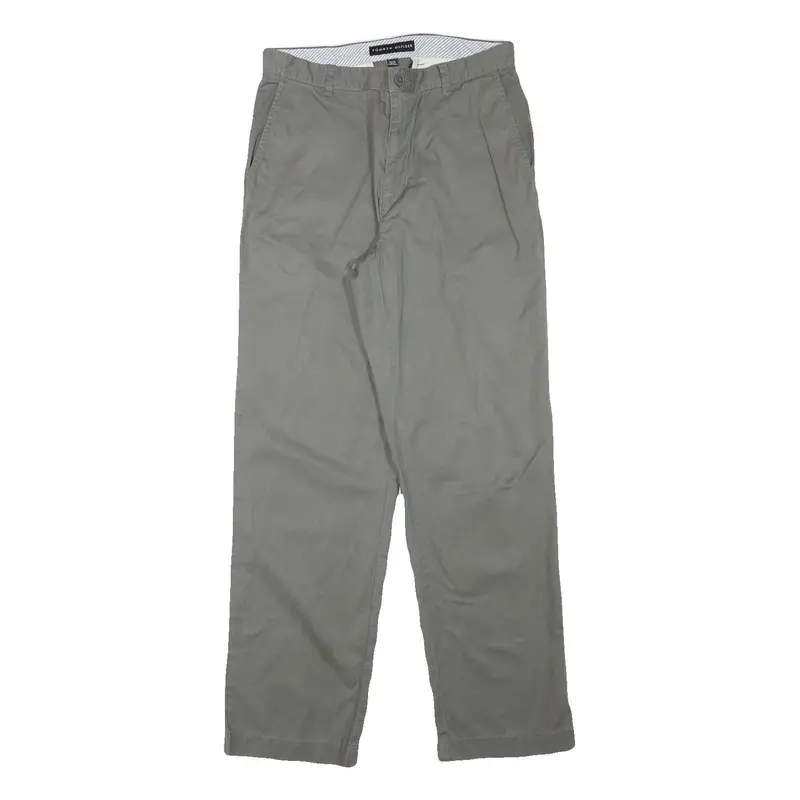 Tommy Hilfiger Mens Cotton Blend Grey Regular Fit Straight Trousers W30 L32 1