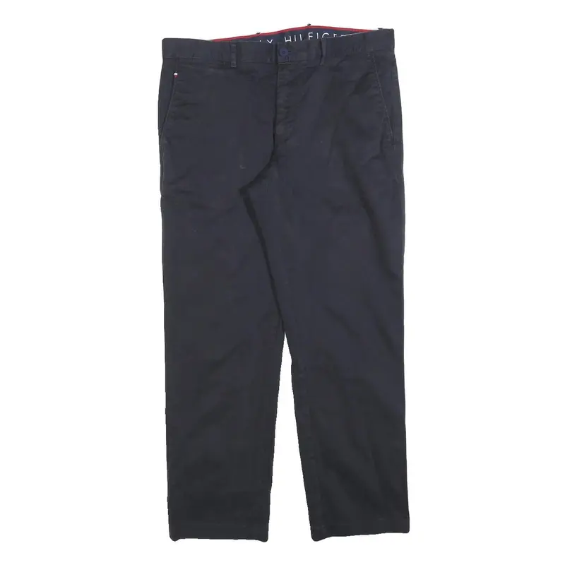 Tommy Hilfiger Mens Cotton Blend Navy Regular Straight Trousers W34 L28 Classic 1