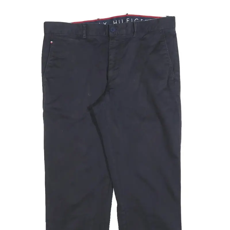 Tommy Hilfiger Mens Cotton Blend Navy Regular Straight Trousers W34 L28 Classic 2