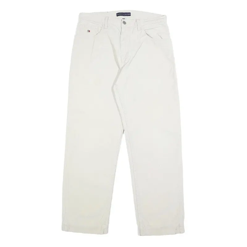 Tommy Hilfiger Mens Cotton White Regular Straight Trousers W29 L29 Casual Zip 1