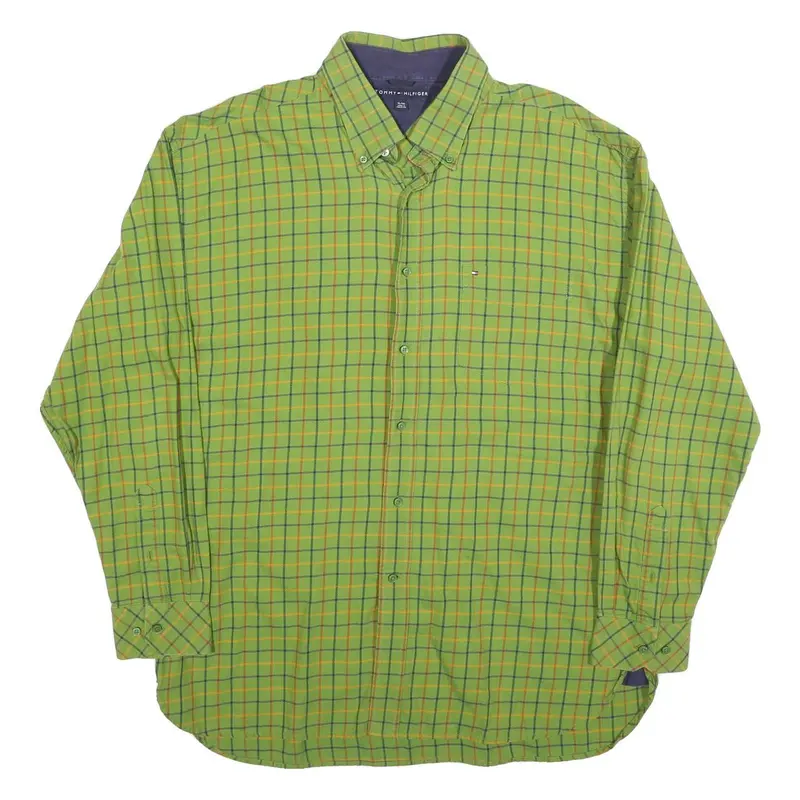 Tommy Hilfiger Mens Green & Orange Checked Shirt Xl Casual Classic Cotton 1