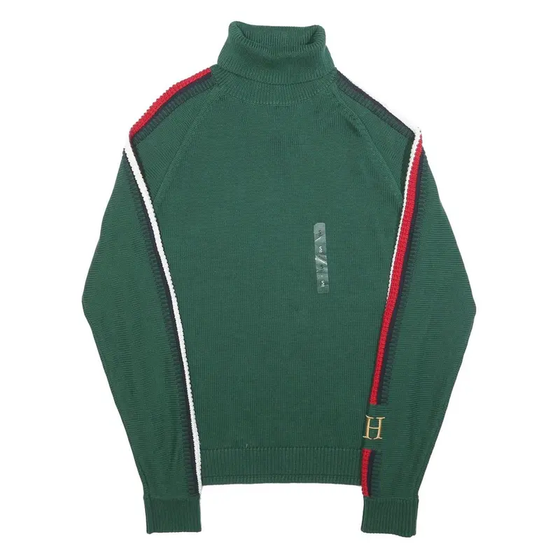 Tommy Hilfiger Mens Green Patterned Jumper Roll Neck Chunky Knit Size S H T 1