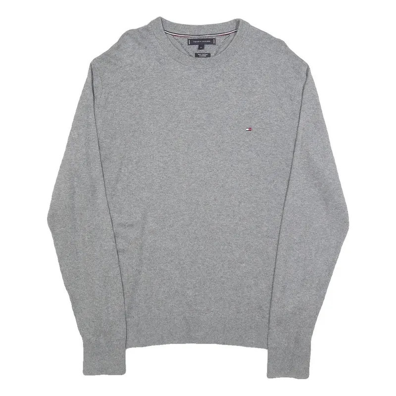 Tommy Hilfiger Mens Grey Cotton Blend Plain Crew Neck Basic Knit Jumper L Casual 1