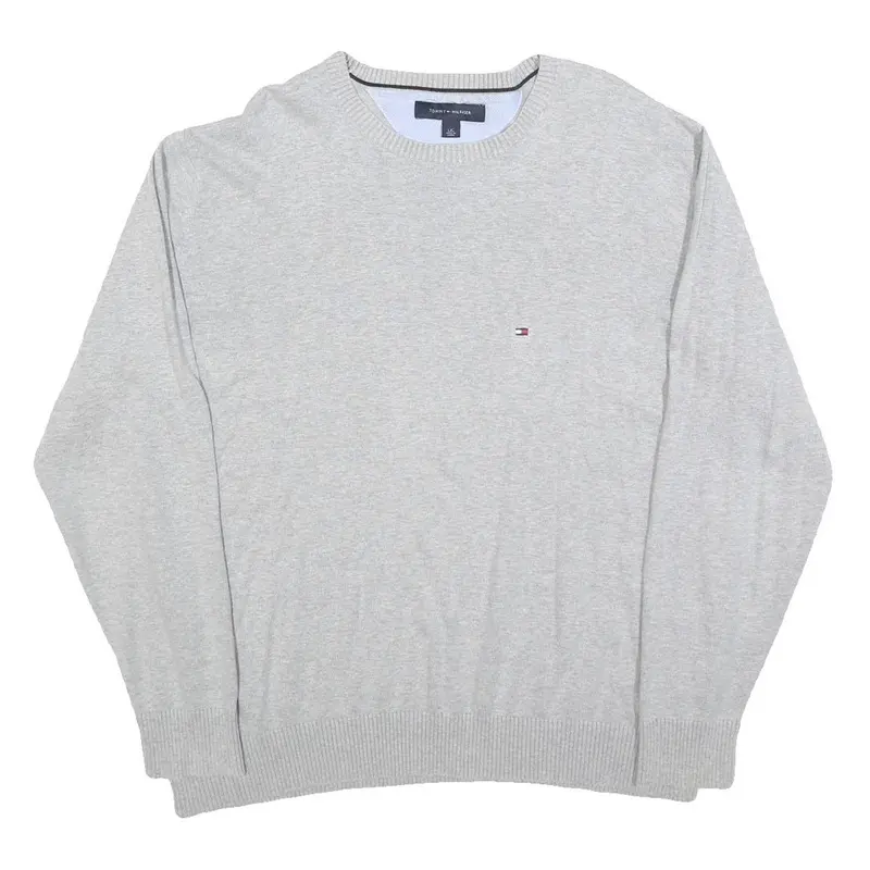 Tommy Hilfiger Mens Grey Plain Cotton Blend Jumper Crew Neck L Classic Fit 1