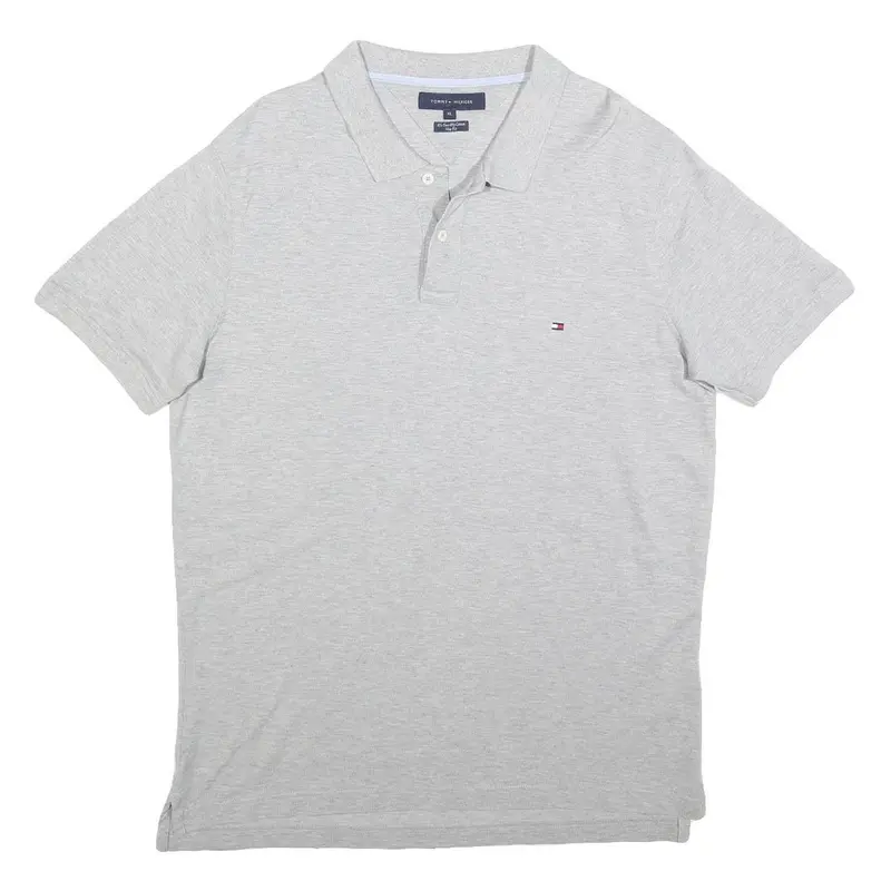 Tommy Hilfiger Mens Grey Short Sleeve Plain Polo Shirt Xl Classic Cotton 1