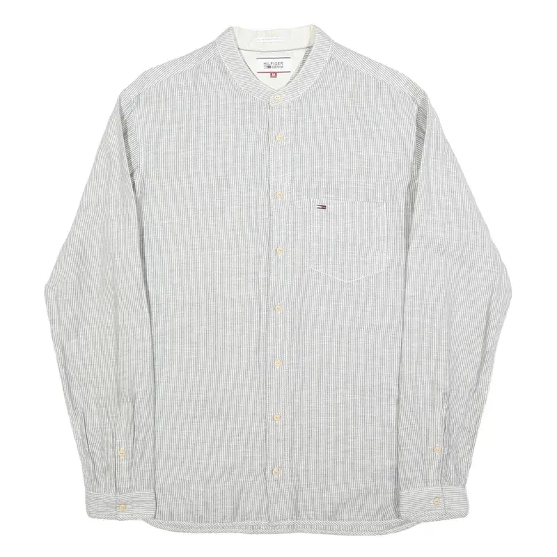 Tommy Hilfiger Mens Grey & White Linen Blend Shirt M Long Sleeve Casual 1
