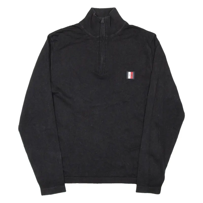 Tommy Hilfiger Mens Jumper Black 1/2 Zip Tight Knit L 1