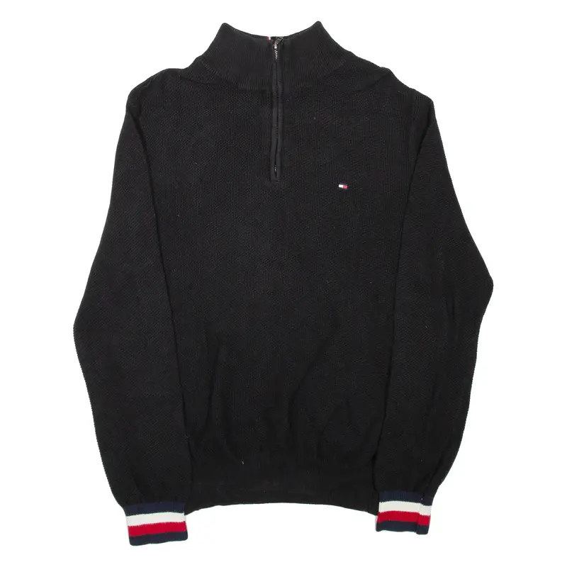 Tommy Hilfiger Mens Jumper Black 1/4 Zip Tight Knit M 1