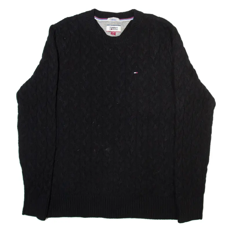 Tommy Hilfiger Mens Jumper Black Cable Knit Wool M 1