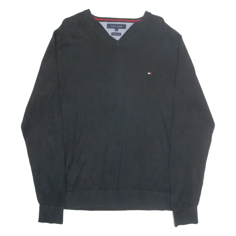 Tommy Hilfiger Mens Jumper Black V-Neck Tight Knit L 1
