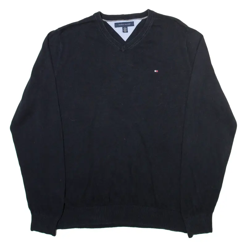 Tommy Hilfiger Mens Jumper Black V-Neck Tight Knit Xl 1