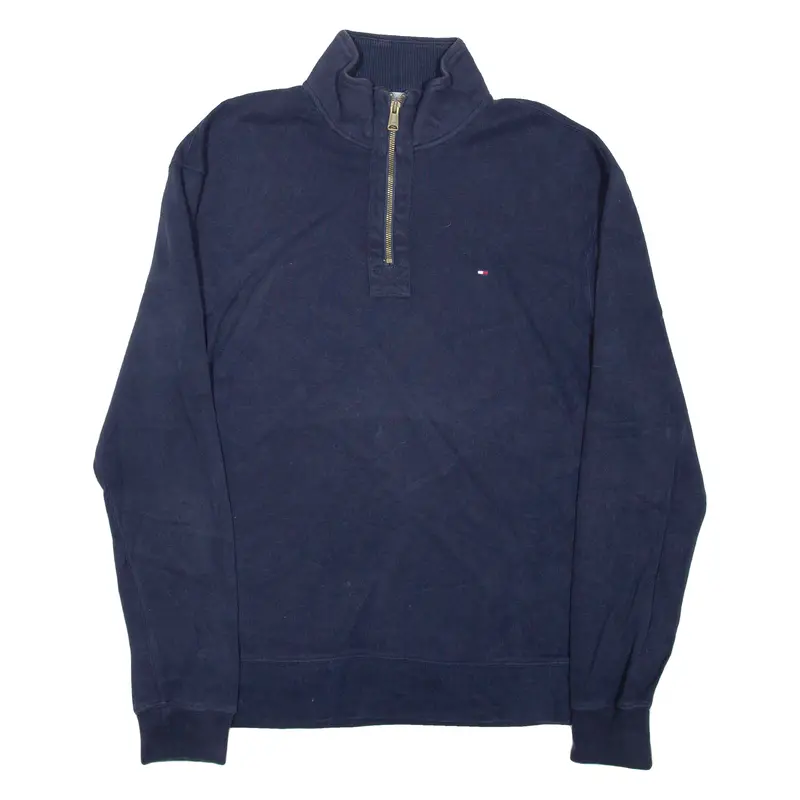 Tommy Hilfiger Mens Jumper Blue 1/4 Zip Tight Knit L 1