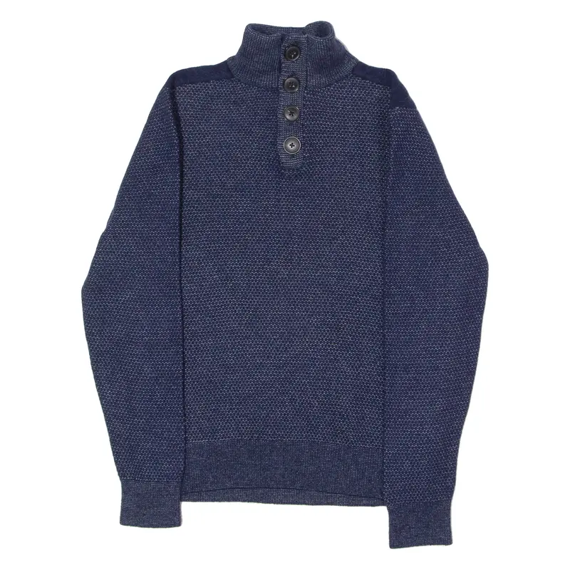 Tommy Hilfiger Mens Jumper Blue Button Neck Tight Knit Wool S 1