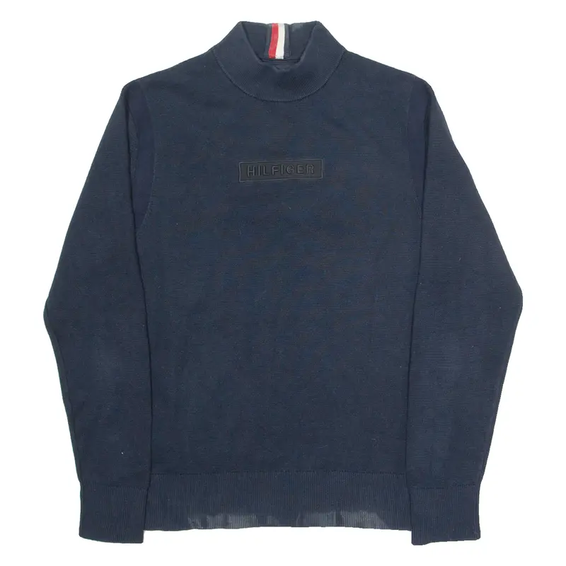Tommy Hilfiger Mens Jumper Blue High Neck Tight Knit M 1