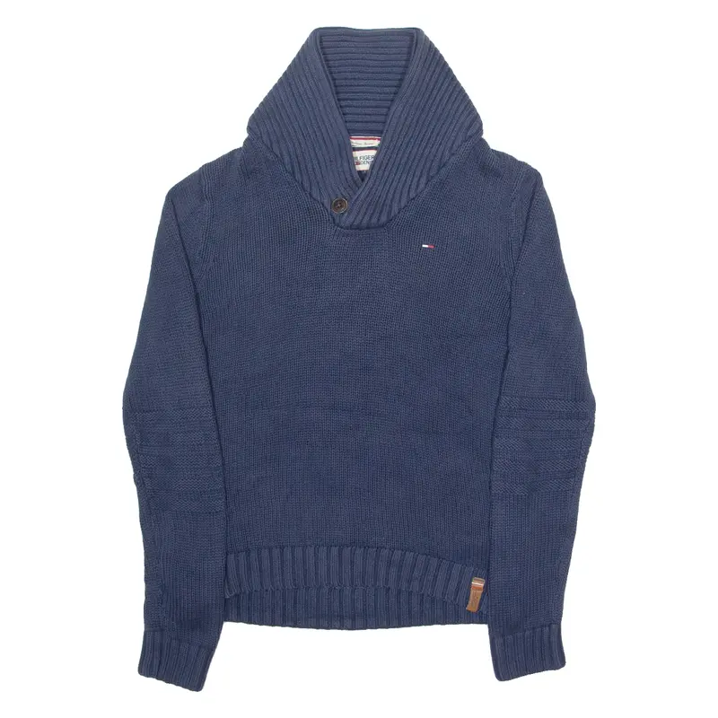 Tommy Hilfiger Mens Jumper Blue Roll Neck Tight Knit S 1