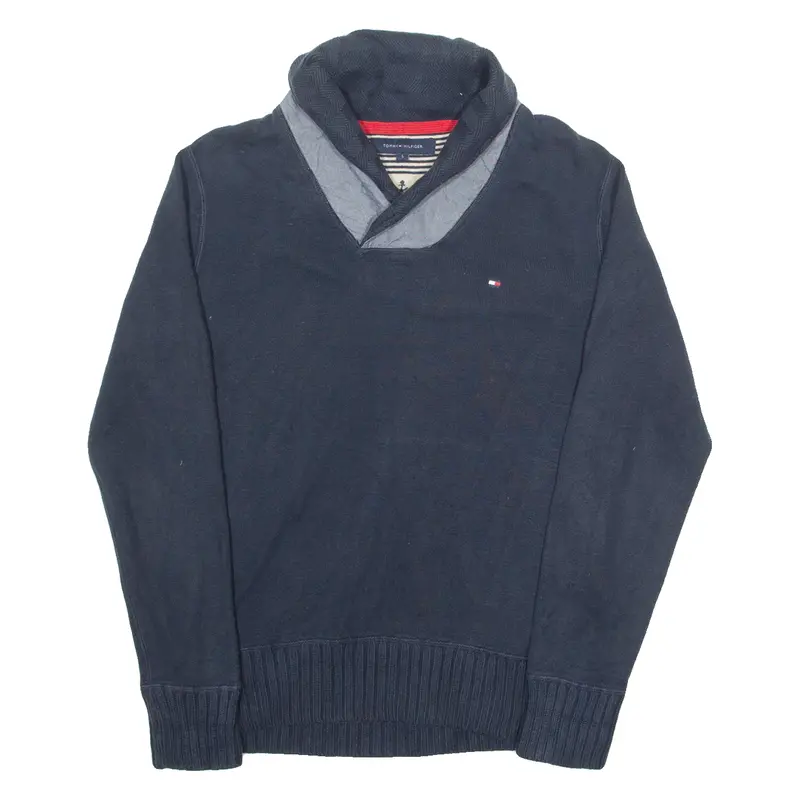 Tommy Hilfiger Mens Jumper Blue Roll Neck Tight Knit S 1