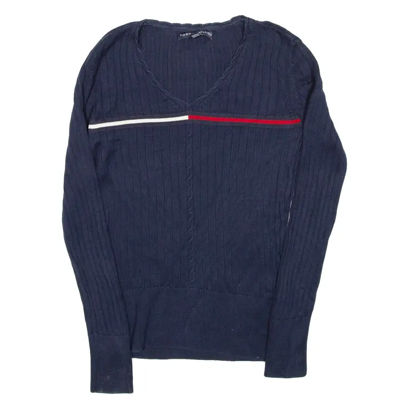 Tommy Hilfiger Mens Jumper Blue V-Neck Cable Knit S 1