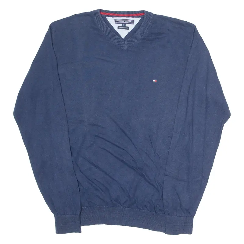 Tommy Hilfiger Mens Jumper Blue V-Neck Tight Knit L 1