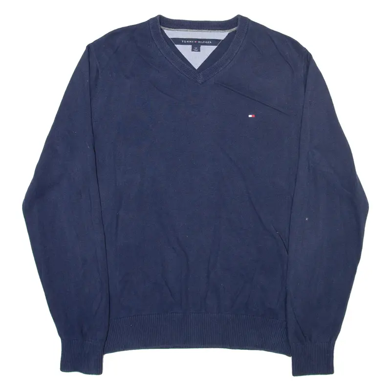 Tommy Hilfiger Mens Jumper Blue V-Neck Tight Knit S 1