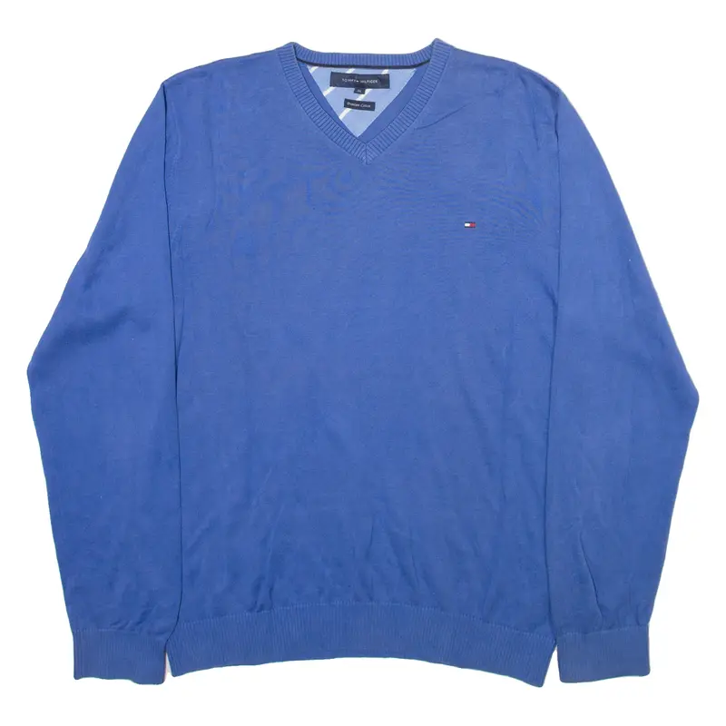 Tommy Hilfiger Mens Jumper Blue V-Neck Tight Knit Xl 1