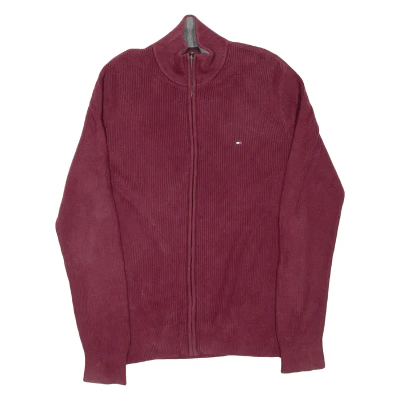 Tommy Hilfiger Mens Jumper Maroon High Neck Tight Knit M 1