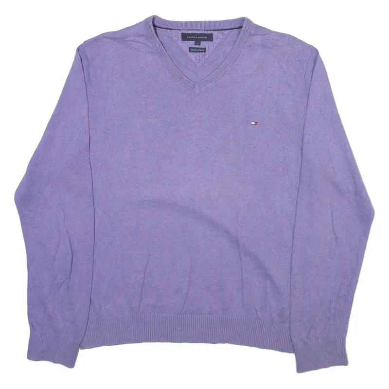 Tommy Hilfiger Mens Jumper Purple V-Neck Tight Knit L 1