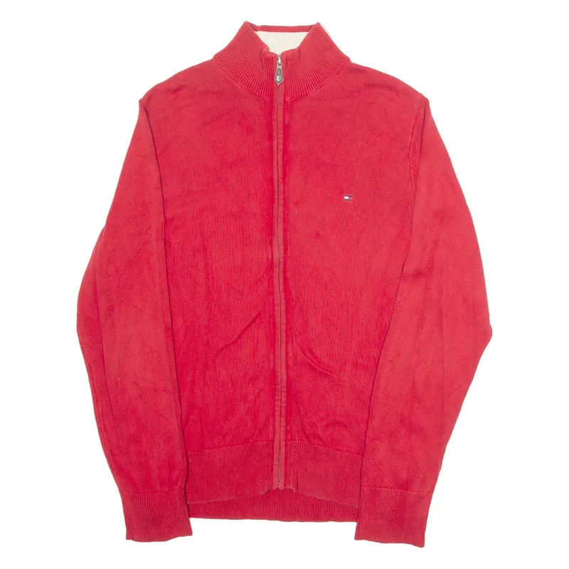 Tommy Hilfiger Mens Jumper Red High Neck Tight Knit L 1