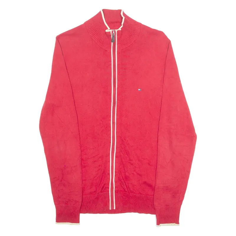 Tommy Hilfiger Mens Jumper Red High Neck Tight Knit S 1