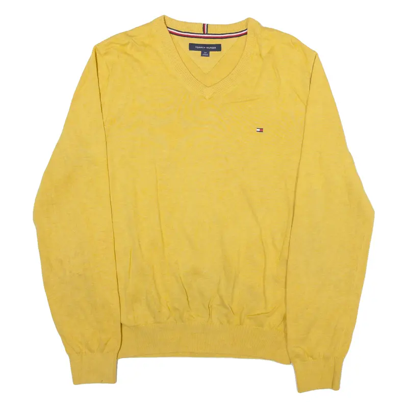 Tommy Hilfiger Mens Jumper Yellow V-Neck Tight Knit S 1