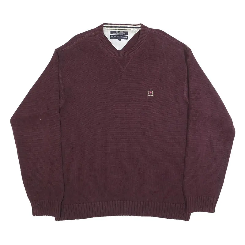 Tommy Hilfiger Mens Maroon Classic Jumper Crew Neck Basic Knit Xl Cotton Casual 1