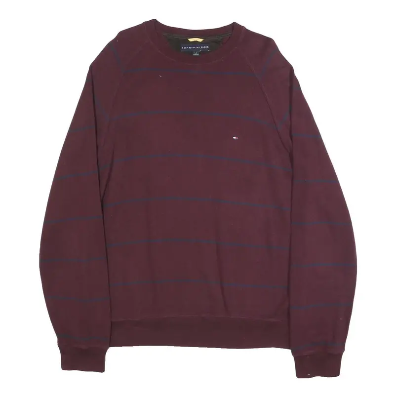 Tommy Hilfiger Mens Maroon & Navy Patterned Jumper Crew Neck Basic Knit L 1