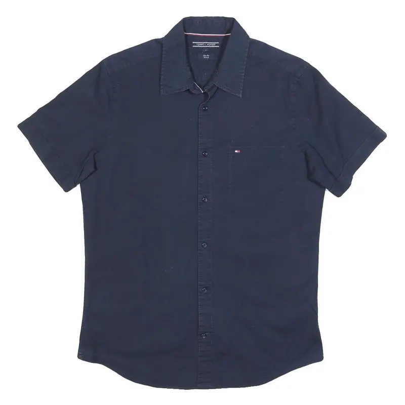 Tommy Hilfiger Mens Navy Blue Cotton Blend Shirt M Casual Button Front Short 1
