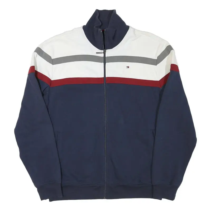Tommy Hilfiger Mens Navy Blue & White Colourblock Zip Jacket M Cotton Blend 1