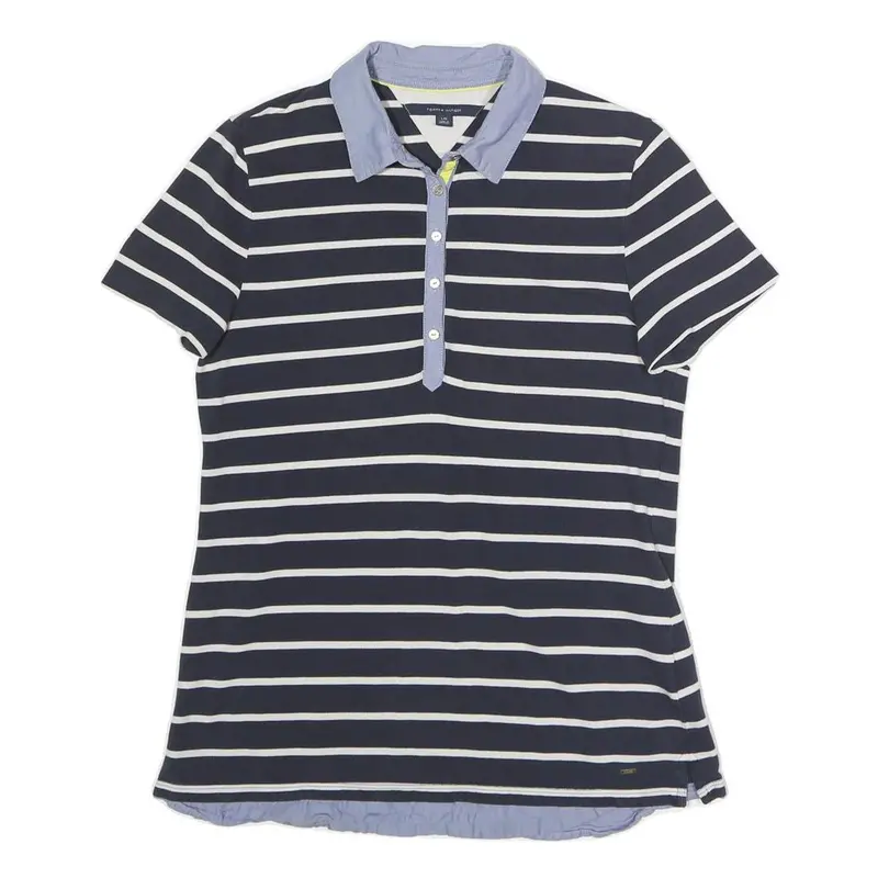 Tommy Hilfiger Mens Navy Blue & White Striped Short Sleeve Polo Shirt L Cotton 1