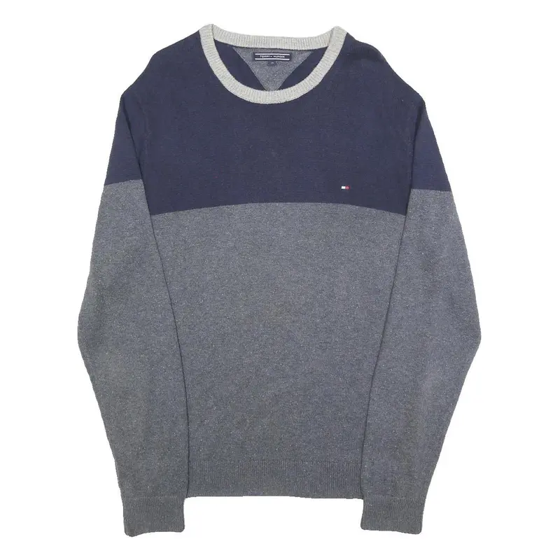 Tommy Hilfiger Mens Navy & Grey Colourblock Pattern Jumper Crew Neck Basic Knit 1