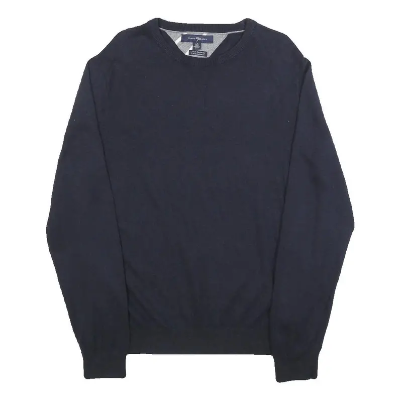 Tommy Hilfiger Mens Navy Plain Cotton Blend Jumper Crew Neck Basic Knit L 1