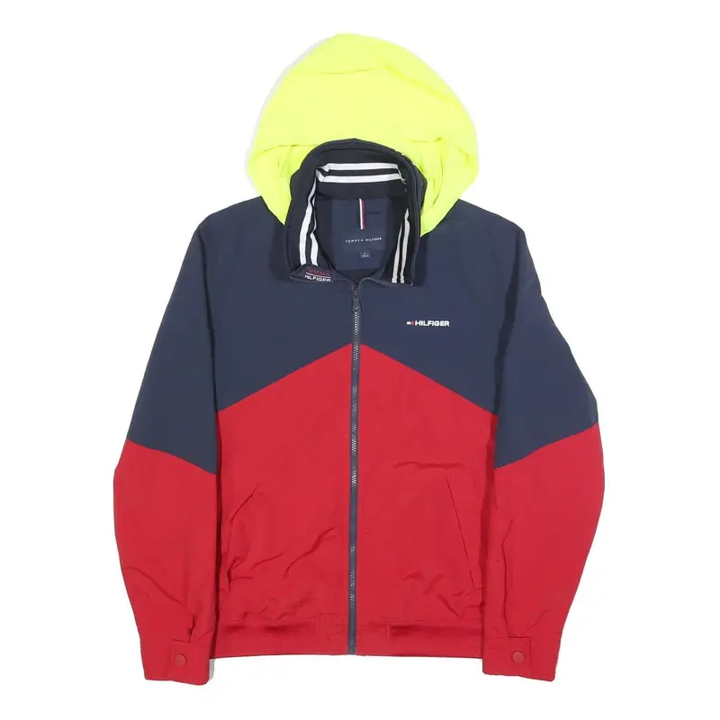 Tommy Hilfiger Mens Navy & Red Colourblock Hooded Jacket M Nylon Zip 1
