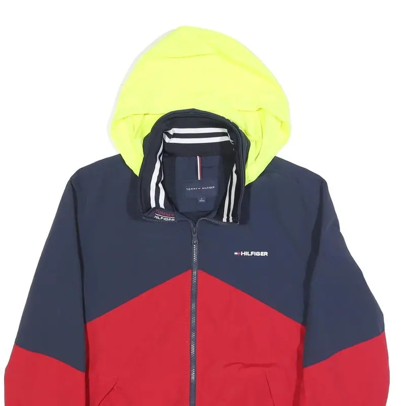Tommy Hilfiger Mens Navy & Red Colourblock Hooded Jacket M Nylon Zip 2