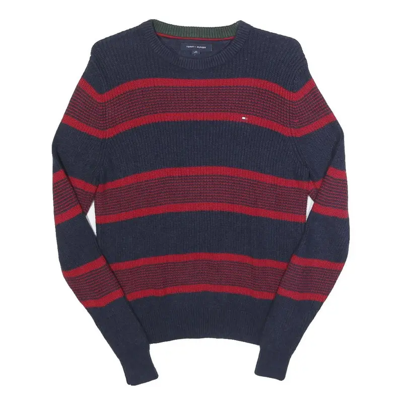 Tommy Hilfiger Mens Navy & Red Patterned Cotton Crew Neck Jumper Xs Knitwear 1