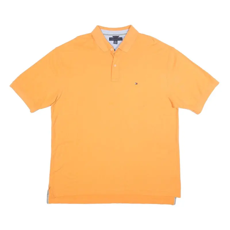 Tommy Hilfiger Mens Orange Short Sleeve Polo Shirt 2Xl Cotton Blend Classic 1