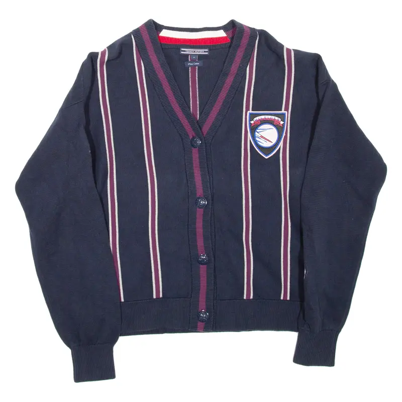 Tommy Hilfiger Mens Patterned Cardigan Blue Striped V-Neck Tight Knit M 1
